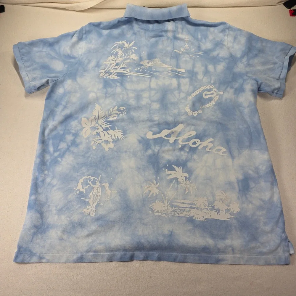 Polo Ralph Lauren Mens XXL Blue Tie Dye Aloha Hawaii Graphic Polo Shirt H567